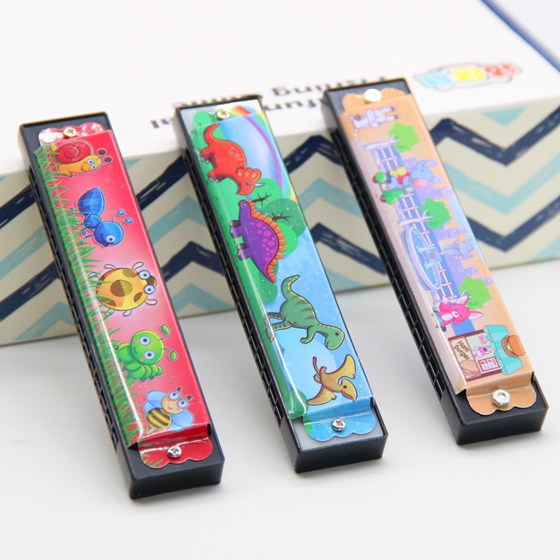 Factory tin harmonica 16 holes children's preschool musical instruments cartoon double-row organ metal toys cross-border wholesale