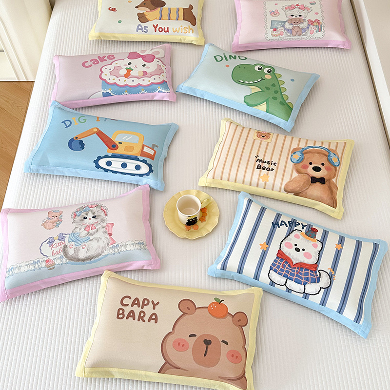 Summer mat pillowcase summer cartoon 40x 60 single ice silk children pillowcase 30x 50 kindergarten pillow wholesale