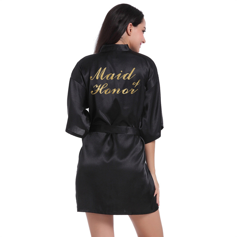 Gold-Stamped Maid of Honor Wedding Cardigan Robe, Summer Thin Chief Bridesmaid Robe, Imitation Silk