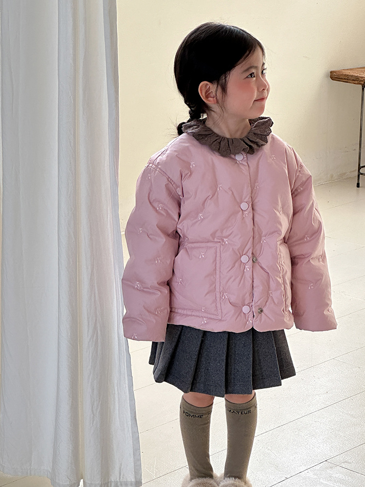 Girls' Cherry Embroidered down Jacket 90% down New National Standard 2025 Winter New Style Children's Embroidered Round Neck down Coat