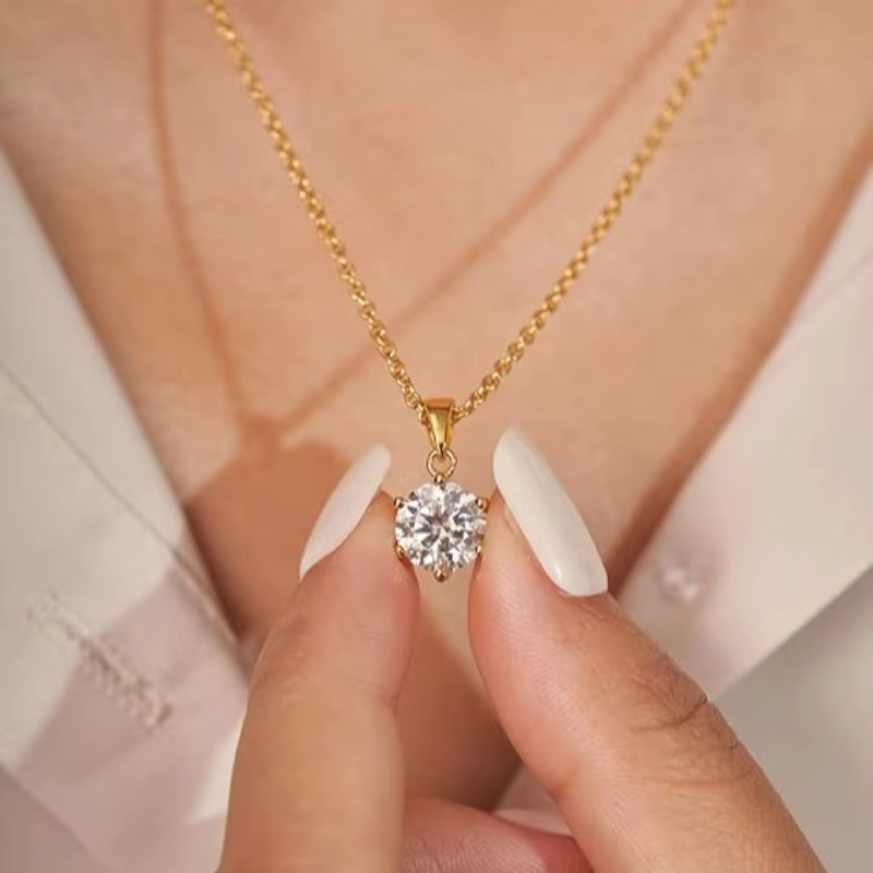 925 Sterling Silver 0.43-0.45 Carat D Color Vs Clarity Cultivated Diamond Necklace Clavicle Chain Classic Pendant Necklace