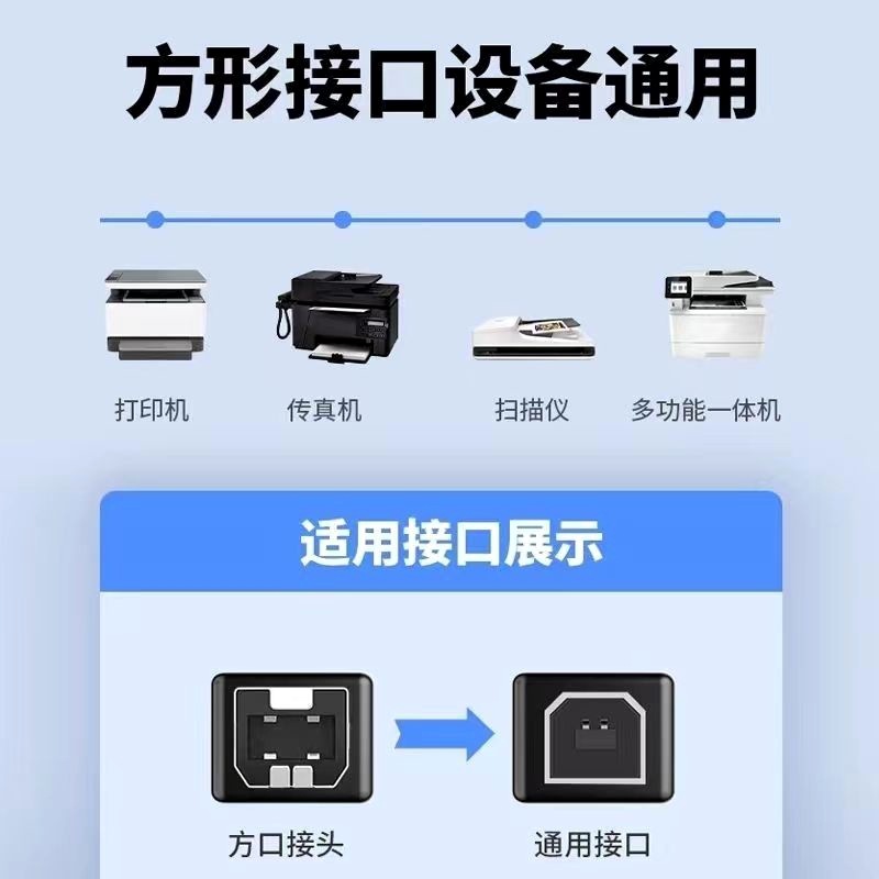 USB printing line black pure copper square high-speed 2.0 data 1.5 meters 3 meters 5 meters with magnetic ring with color packaging