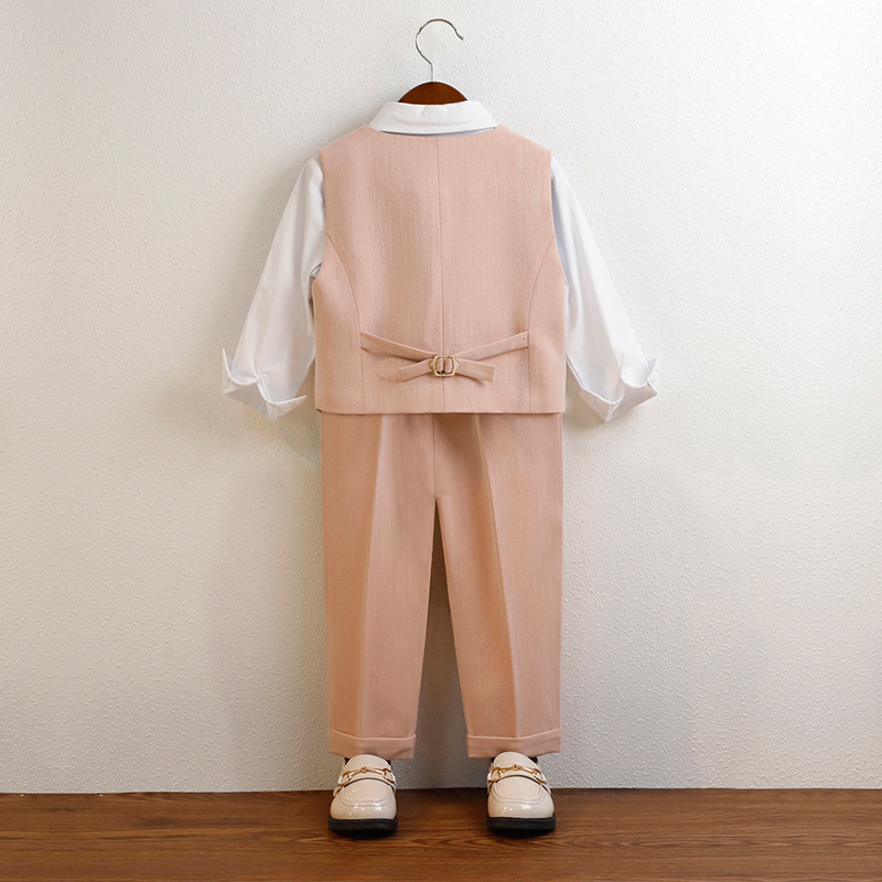 Children's Dress Spring New British Gentleman's Vest Set Boy's Flower Boy's Wedding Dress Baby's One-year-old Performance Dress