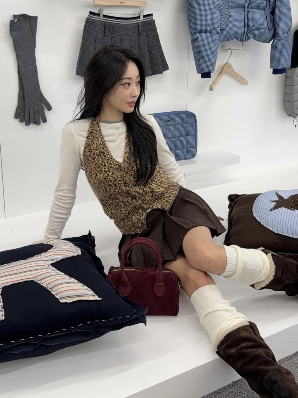 In Stock 2025 Winter New Qd Grove Versatile Color-Blocking Basic Fake Two-Piece Label Regular Shoulder Long-Sleeve T-Shirt