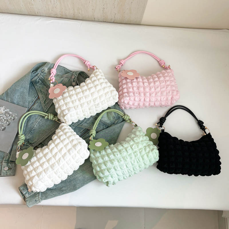 Casual Bag 2025 New Handbag Women's Shoulder Armpit Bag Casual Fashion Pleated Hand Carry Pure Color Tote Bag