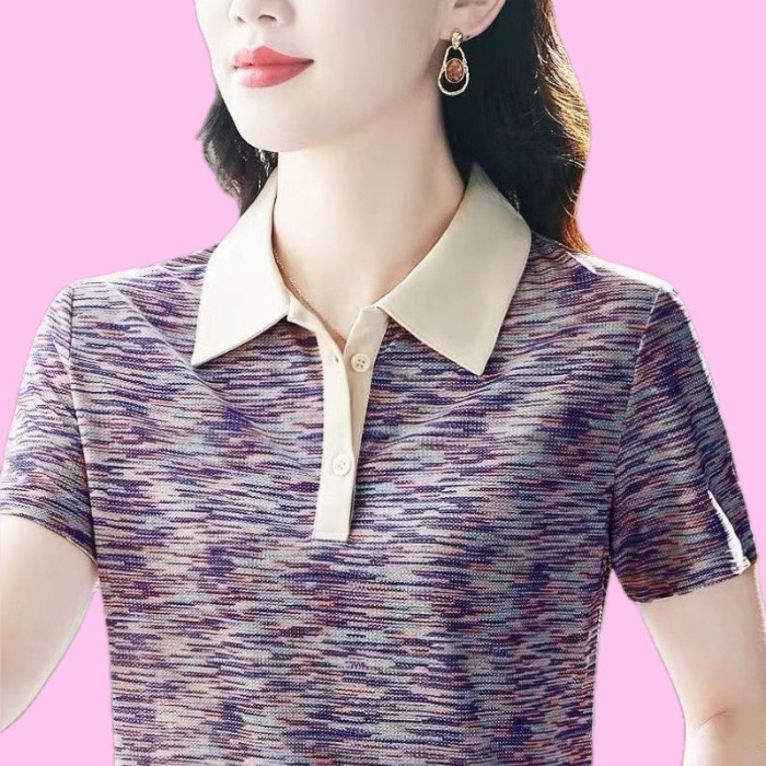 Short-sleeved T-shirt Summer New Middle-aged and Elderly Mother's Casual Top Middle-aged Women's Stylish Age-reducing Slimming Base Shirt