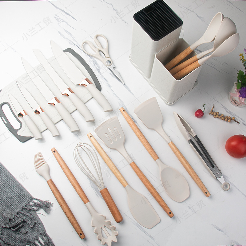 19 Pieces Kitchen Knife Set Silicone Soup Spoon Shovel Kitchen Utensil Set Stainless Steel Fruit Kitchen Knife Combination in Stock