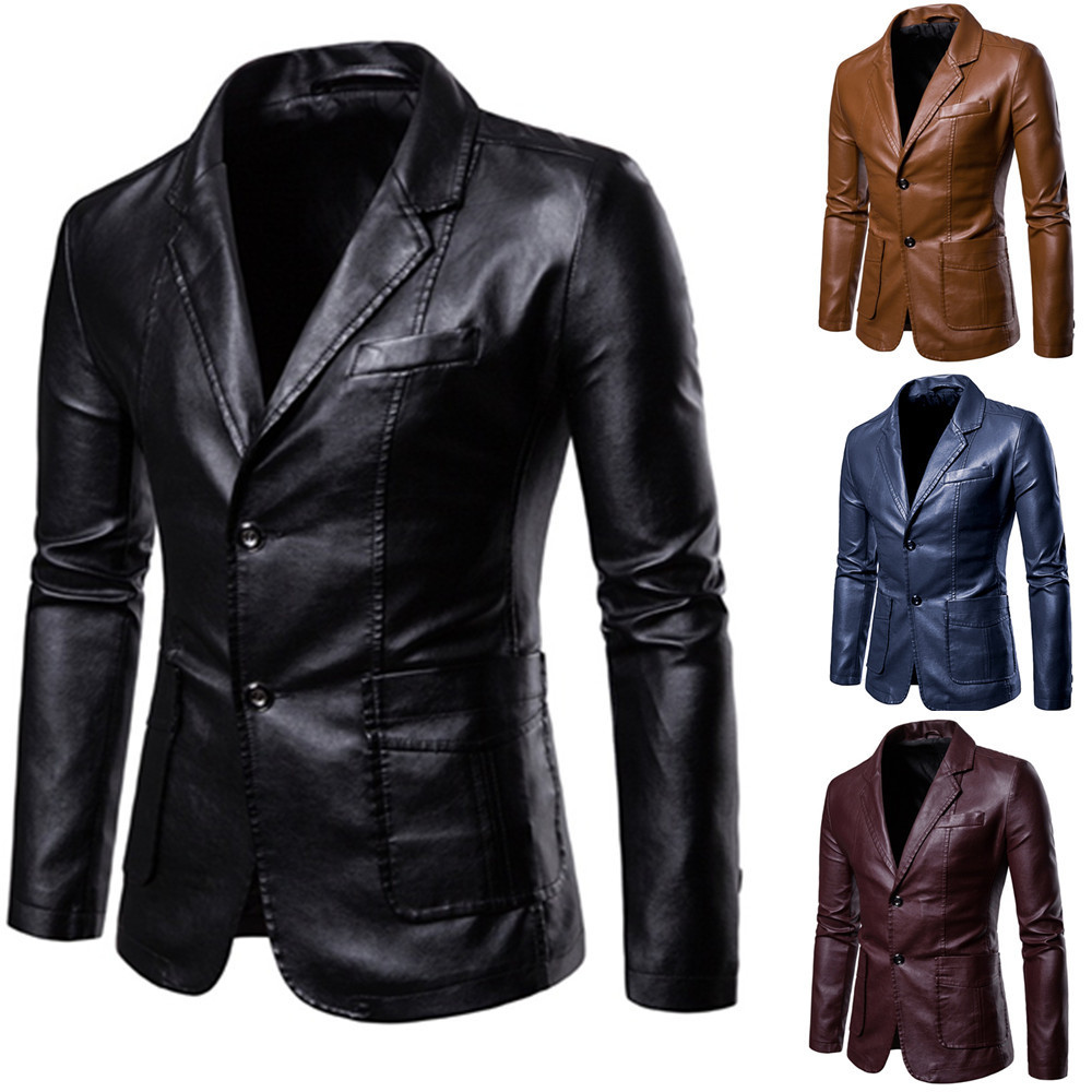 Foreign trade Amazon 2020 Autumn and Winter new men's slim fit all-match PU small suit men's lapel leather coat men's coat