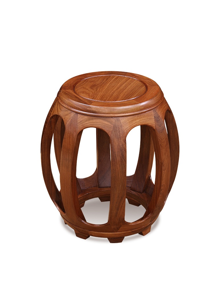 Mahogany Drum Stool Solid Wood Flower Stool Round Drum Stool New Chinoiserie Round Stool Ancient Stool Embroidery Pier Drum Climbing Chicken Wing Wood Drum Stool Small
