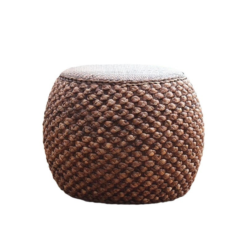 Rattan Drum Stool Chinese Style Low Stool Shoe Changing Stool Household Sofa Coffee Table Small Stool Living Room Solid Wood Round Footstool Sitting Pier