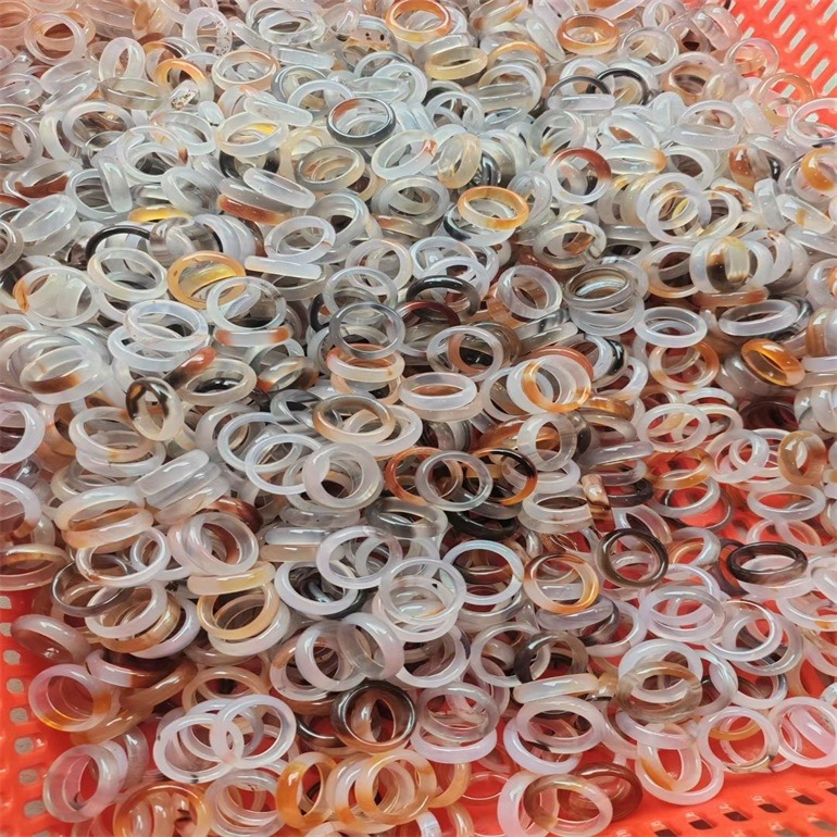 Wholesale natural agate chalcedony ring running ring men's and women's pink blue red black green multicolor agate chalcedony ring
