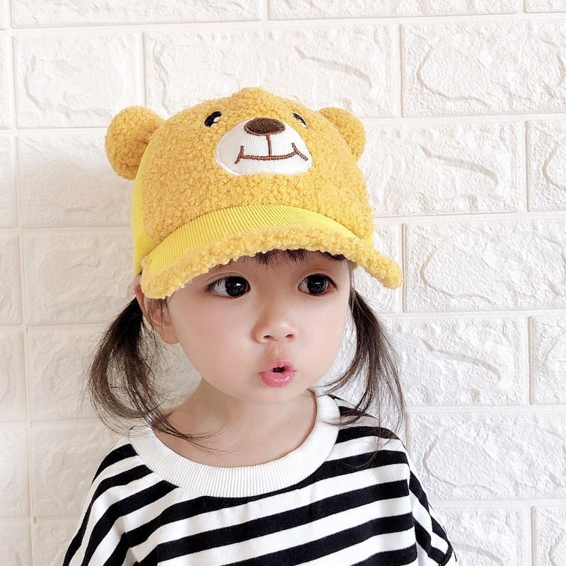 Осень и зима, детская бейсболка, шапка с ушками, флисовая шапка, классическая теплая шапка с мультяшным медведем