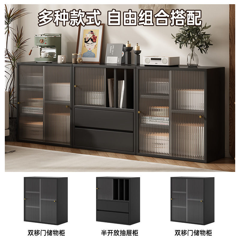 French Retro Bookcase Solid Wood Low Cabinet Living Room Storage Locker Integrated Floor-Standing Storage Cabinet Display Cabinet Sideboard