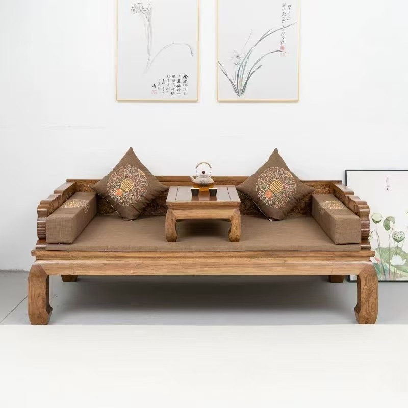 Old Elm Wood Luohan Bed Solid Wood Sofa Bed Antique Furniture Sleeping Couch Living Room Small Apartment Zen Sofa Combination Bed Couch