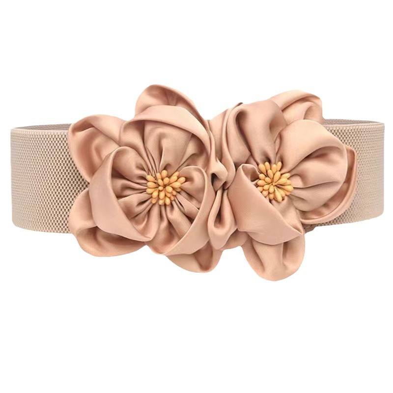 New Fashion Double Flower Decorated dress Dress Tunic Sweater Dress Skirt Belt Black All-match Youth