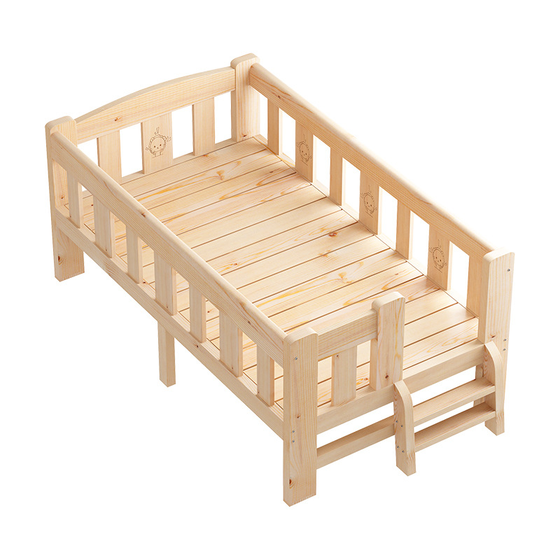 All Solid Wood Children's Bed Boys and Girls Single Bed with Guardrail Small Bed Widened Bedside Bed Baby Spliced Big Bed