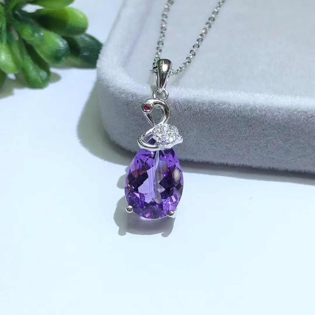 Natural Amethyst Pendant 925 Silver Necklace Fashion Jewelry Amethyst Accessories Jewelry Manufacturers Wholesale LF
