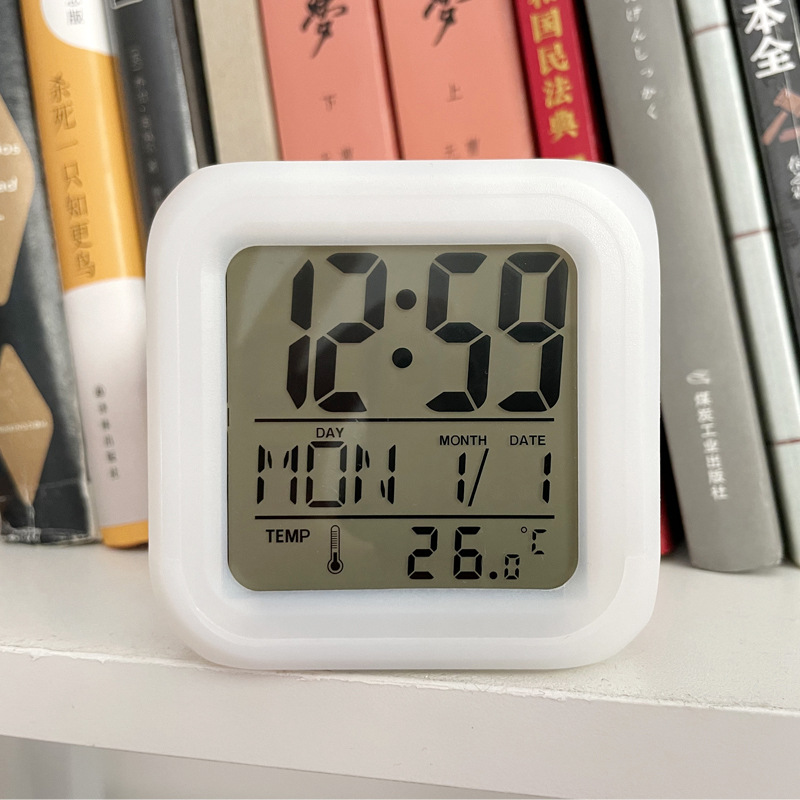 Cross-Border Colorful Square Clock Square Small Alarm Clock Led Colorful Color Changing Luminous Digital Alarm Clock Creative Gift