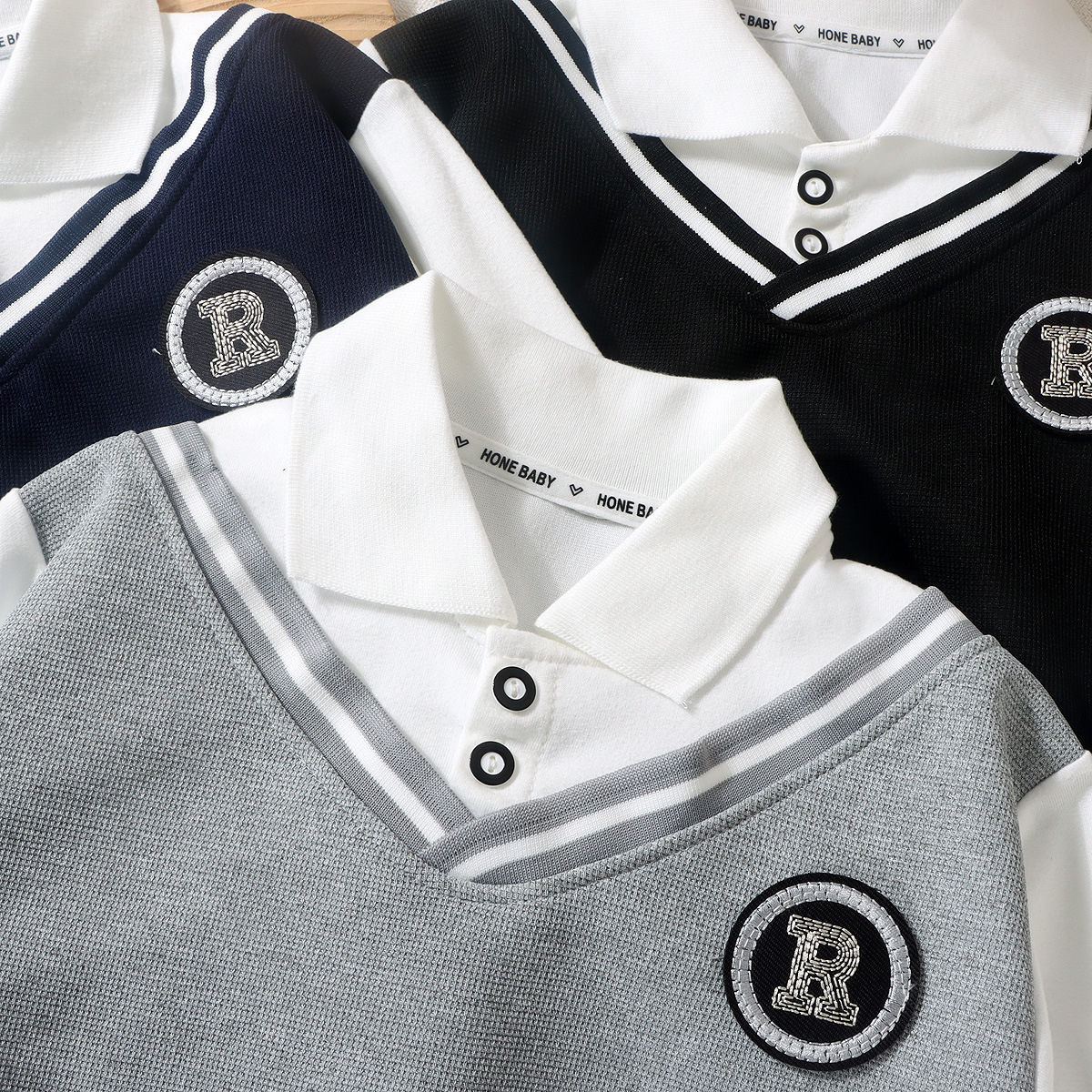 Boy's Lapel Polo Shirt Spring Sweater British Style Fake Two-Piece All-Match Fashionable College Style Top