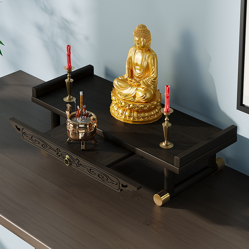 New Chinese-style Wall-hanging Table Small Storage Rack God of Wealth Buddha Statues Elevated Base Guanyin Buddhist Shrine Fragrance Case