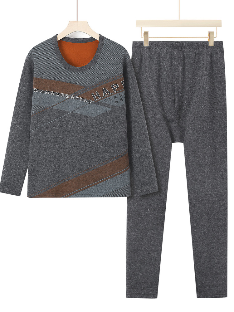 Зимний термокомплект для папы, осенние и зимние круглый вырез, длинные брюки, утолщенные, для мужчин среднего и пожилого возраста