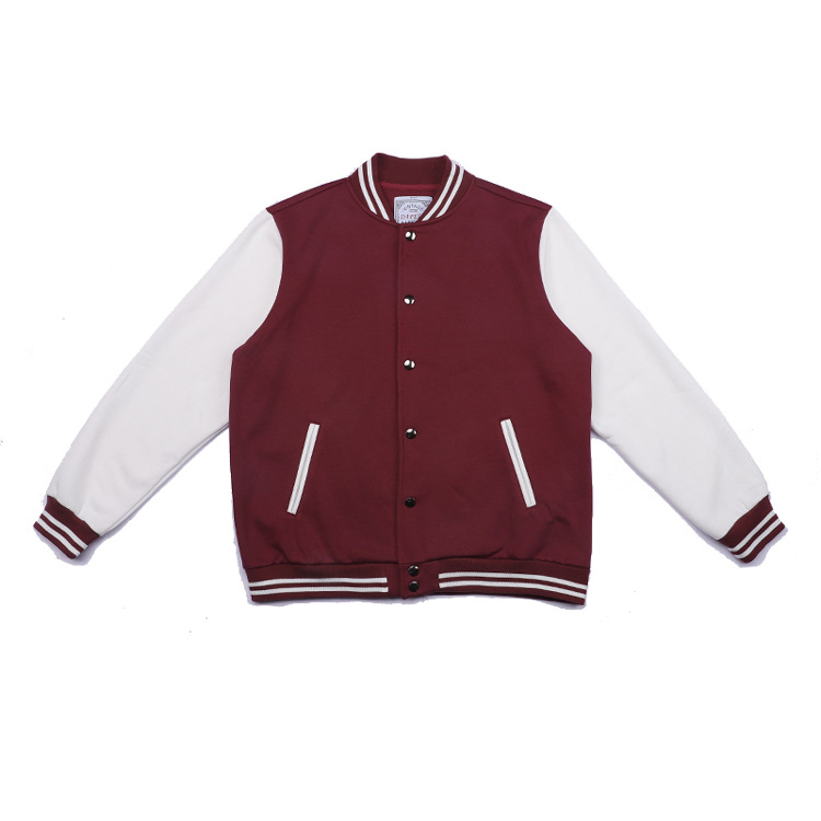 European and American autumn and winter baseball coat cardigan couple's fleece retro burgundy baseball uniform custom logo foreign trade Men