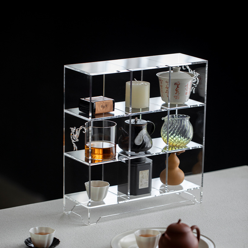 Acrylic Tea Set Teapot Multi-Treasure Cabinet Display Rack Desktop Storage Rack Without Back Panel Grid Rack Can Be Developed
