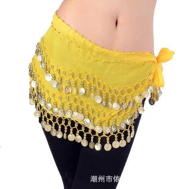 Belly dance adult waist chain Indian dance waist chain square dance waist decoration wave chiffon waist chain factory direct sales