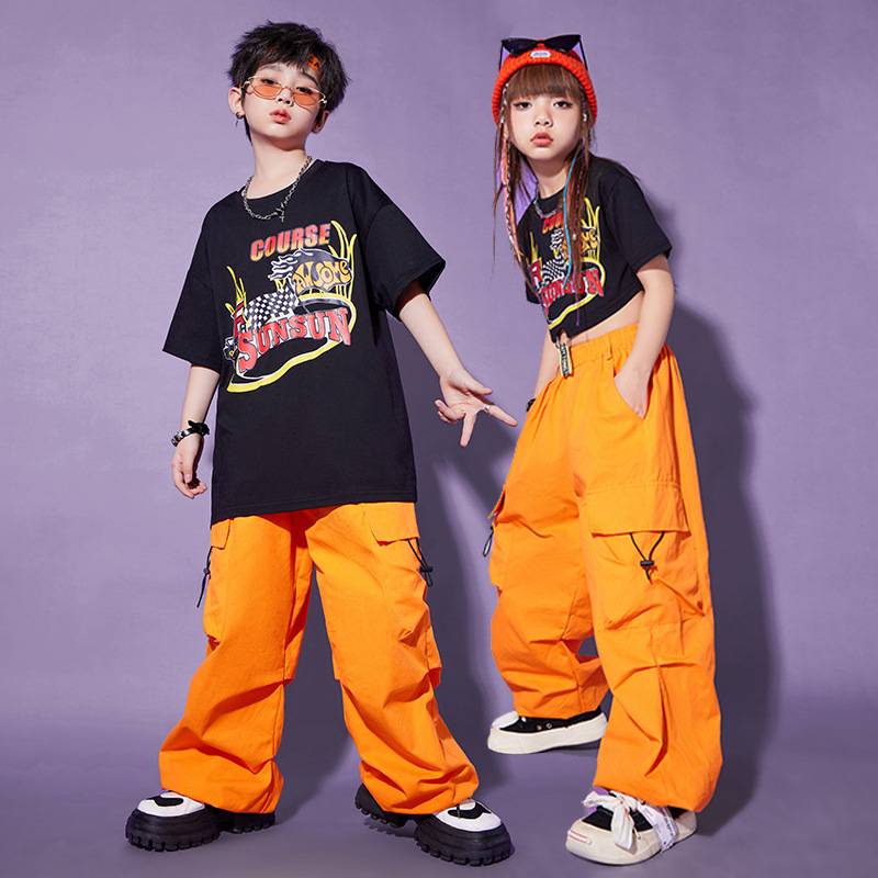 Hip-Hop Children's Fashion Clothing Jazz Dance Girls' Clothing Performance Clothing Summer Boys Handsome Hip-Hop Style HIPHOP Costume