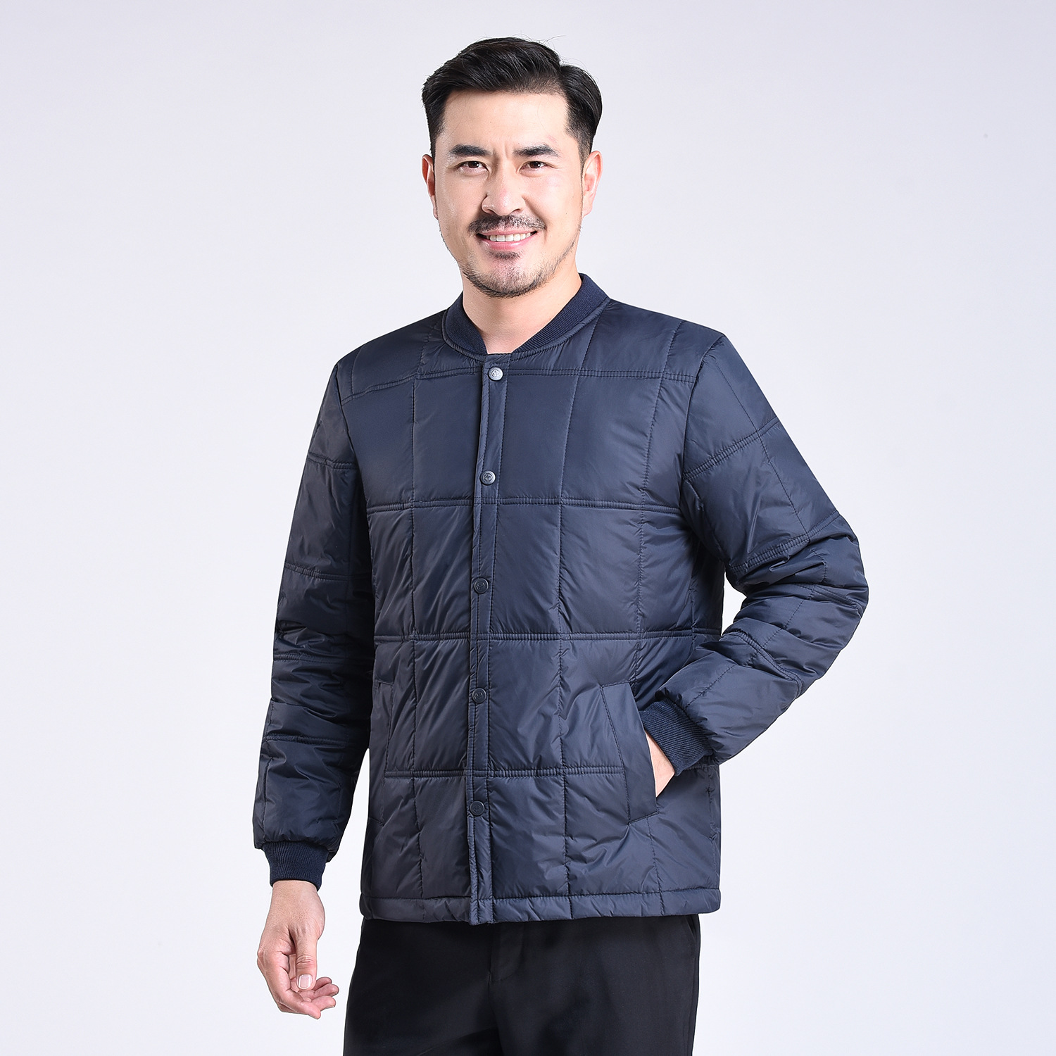 Middle-Aged and Elderly Men's down Jacket Stand Collar Threaded Long Sleeve Thickened down Liner Wholesale