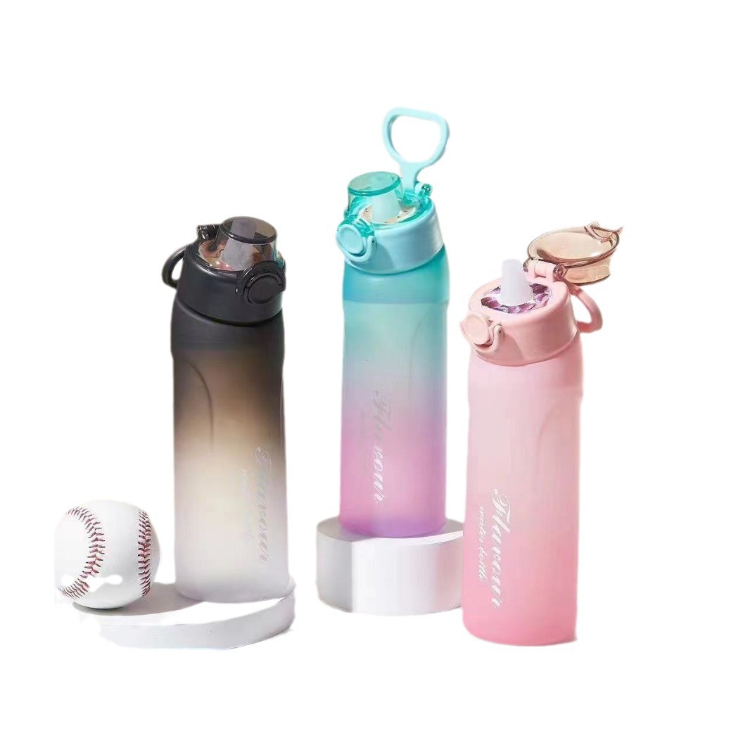 Cross-border explosions fun fruit student water bottle 0 sugar 0 card fragrance straw two-color gradient plastic water cup artifact