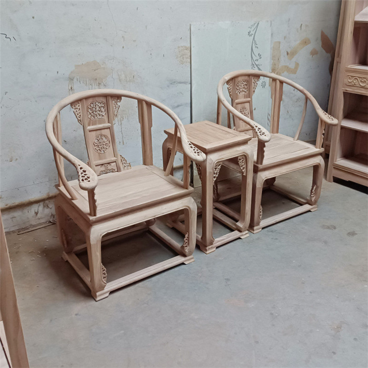 Full Solid Wood Palace Chair Three-piece Set North Old Elm Chinese Style White Embryo White Blank Master Chair Circle Chair White Stubble White Embryo Blank