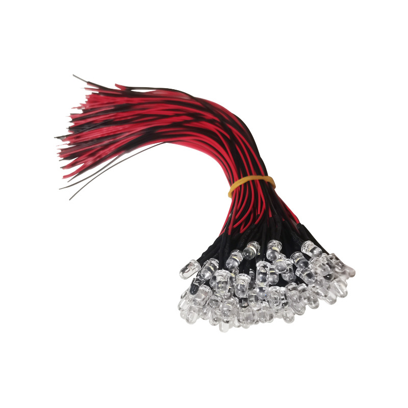 Factory direct 12V 3mm 5mm round head lamp beads with wire lamp beads can be peeled and tin can be half peeled