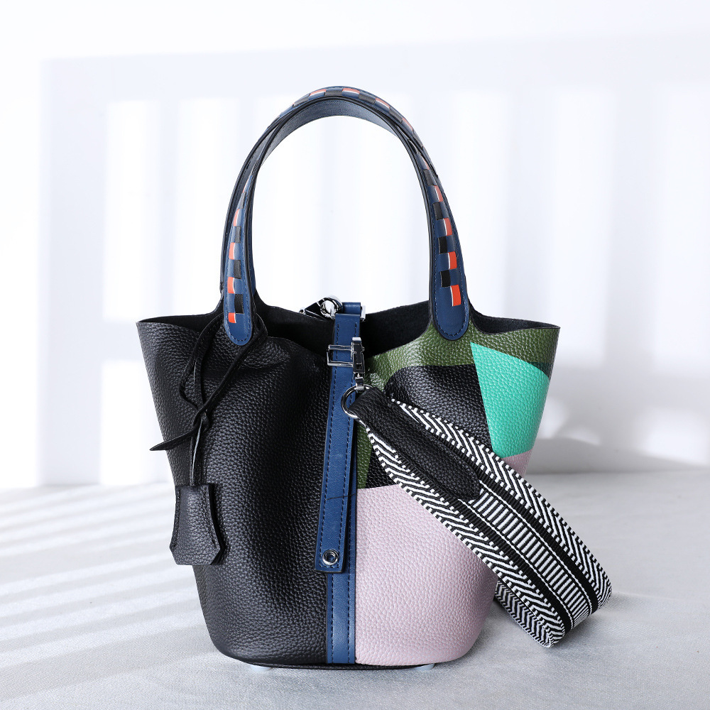 Top Layer Cowhide Painted Vegetable Basket Women's Handbag Adjustable Shoulder Strap Genuine Leather Women's Bag