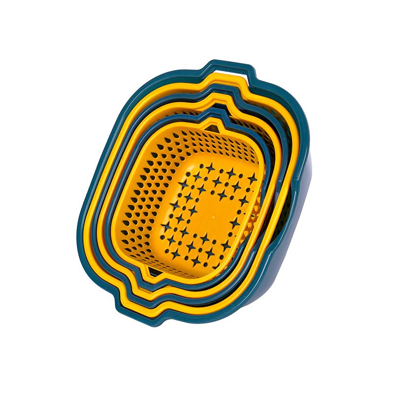 Factory Direct Drain Basket Six-piece Household Contrast Color Filter Basket Plastic Double-layer Kitchen Fruit and Vegetable Cleaning Drain Basket