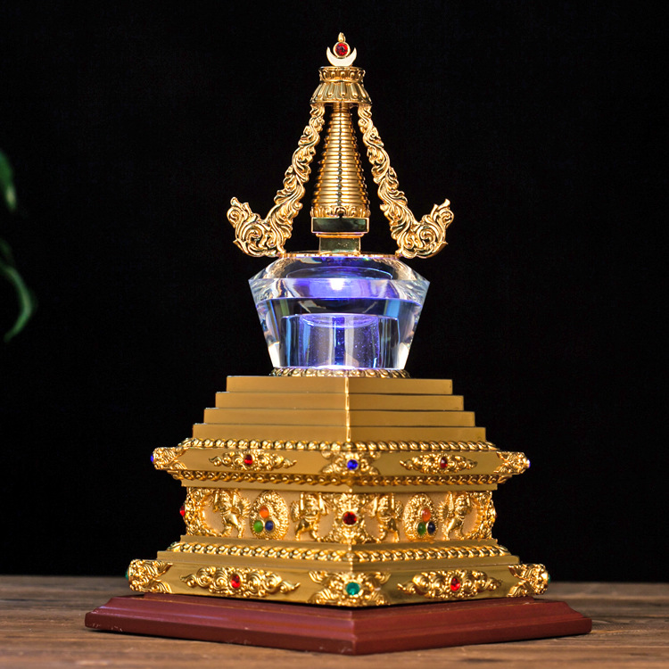 Hengjia Steel Mold Zinc Alloy Colorful Crystal Cover Stupa Bodhi Tower Buddhist Pagoda Containing Real Gold Ornaments Large Size