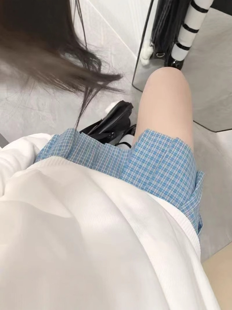 Loose Blue Jk Uniform Skirt, Aqua Blue Plaid Skirt, High-Waisted Japanese Style Pleated Skirt for Women, Spring and Summer, High-Waisted and Slimming