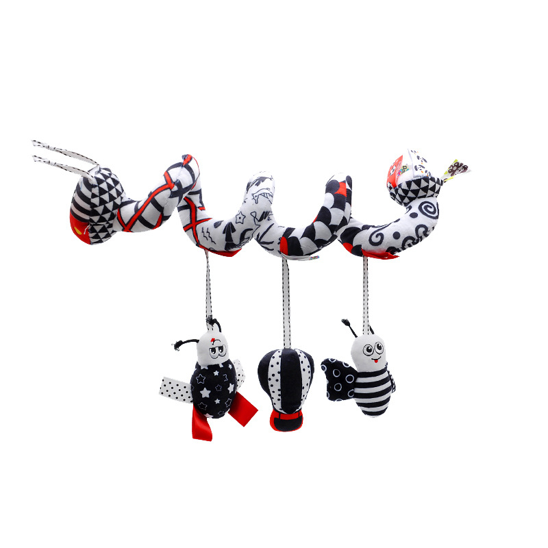 Neonatal wind chime black and white bed wrap baby crib stroller plush with BB pendant soothing bed hanging toys wholesale