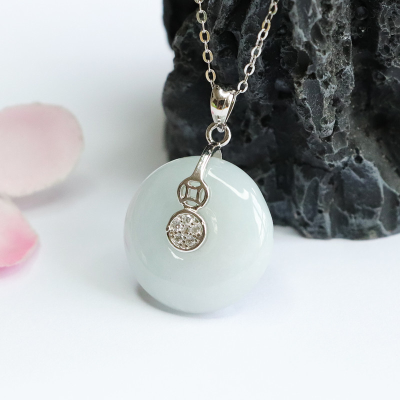 Yuyu S925 silver inlaid natural jade pendant Ping An buckle necklace jewelry live factory wholesale FC2052704