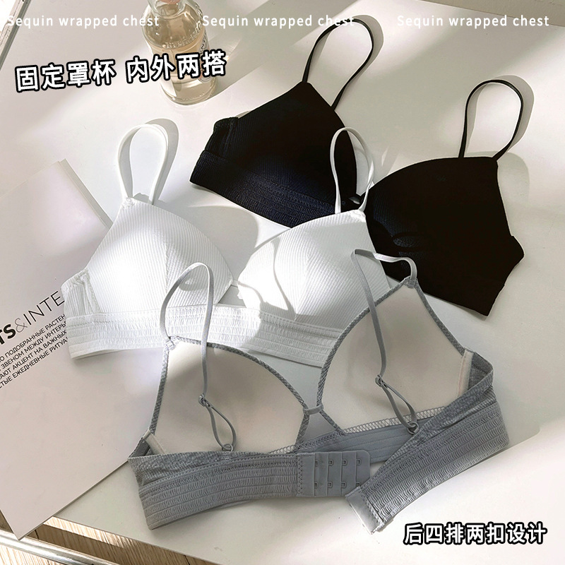 Triangular Cup French Bra Summer Thin Women's Breathable Bra Small Breast Push-Up Non-Empty Cup Bra Sexy Pure Desire