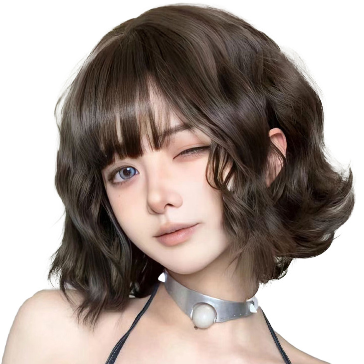 Wig Short Curly Hair Female Air Bangs Lolita Natural Fashion Lazy Wool Curly Short Hair Full Head Wig Set