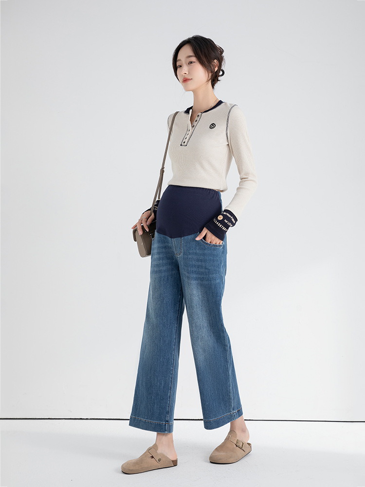 YTL Pregnant Women's Pants Spring and Autumn Comfortable High Waist Wide Leg Jeans All-match Slimming Elastic Wide Leg Pregnant Women Jeans