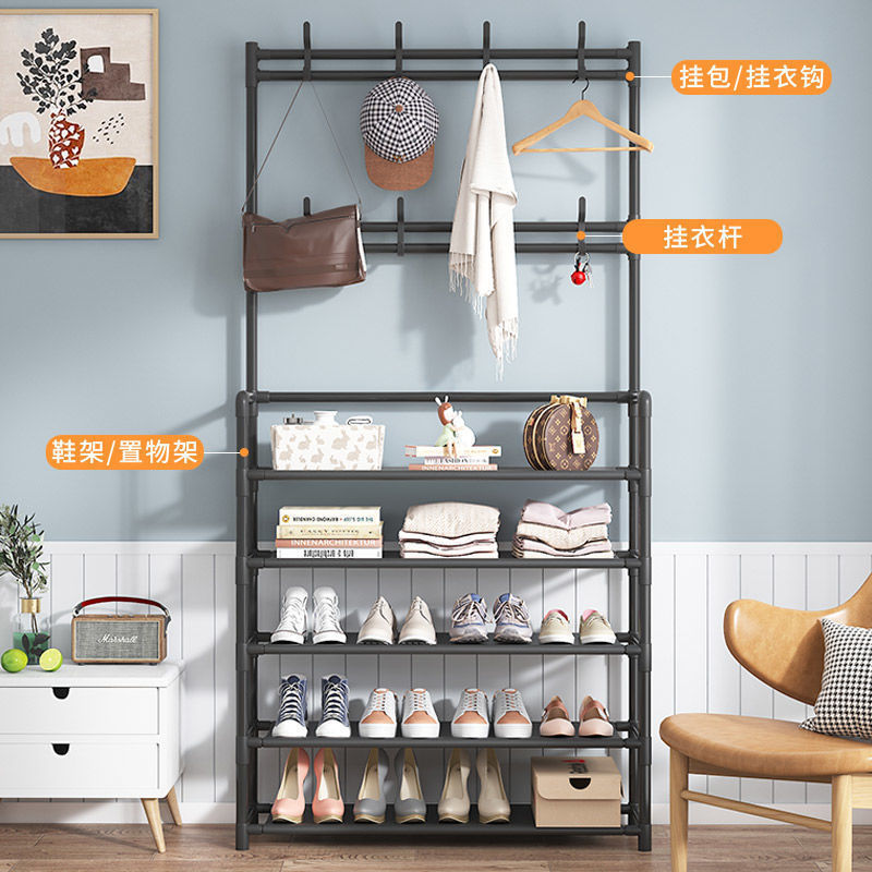 Simple Shoe and Hat Rack Combination Clothes Rack Clothes Rack Household Multi-Layer Shoe Rack Assembly Dormitory Hall Rack Door Coat Rack