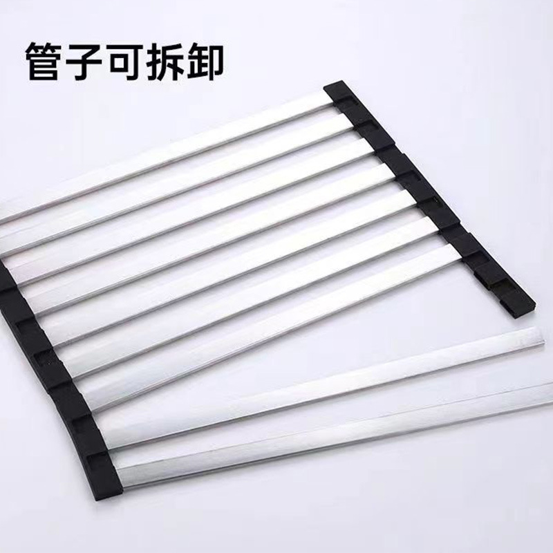 Kitchen Sink Drain Rack 304 Stainless Steel Foldable Vegetable Washing Basin Water Filter Roller Curtain Sink Drain Basket Rack