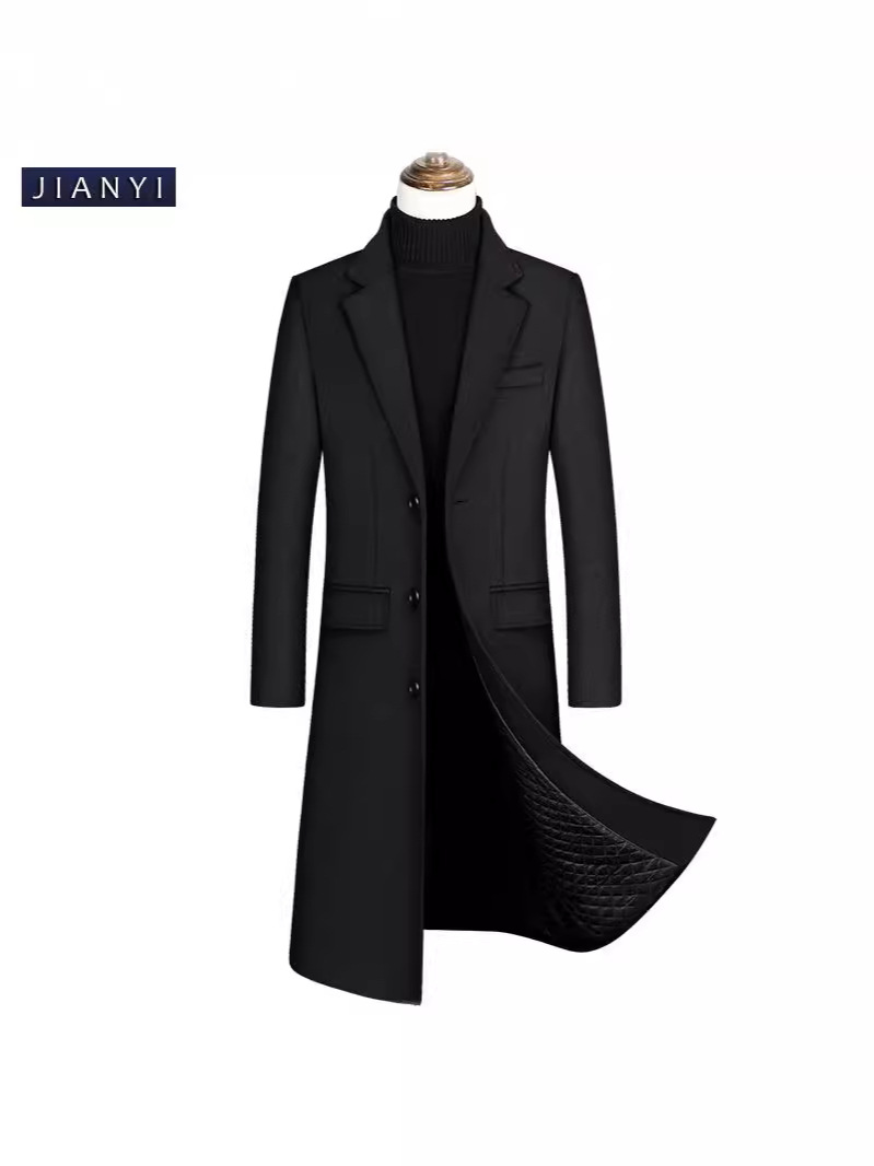 European Size Enlarged Cross-Border Version Woolen Outwear Long Knee-Length Suit Collar Cotton Thickeneded Woolen Outwear Men's Outwear