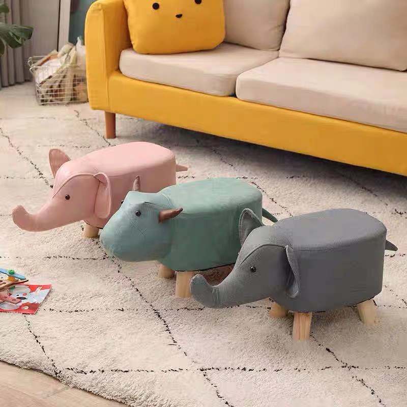 Technology Fabric Elephant Stool Cartoon Animal Stool Solid Wood Shoe Changing Stool Fabric Stool Household Small Stool Event Gift Stool