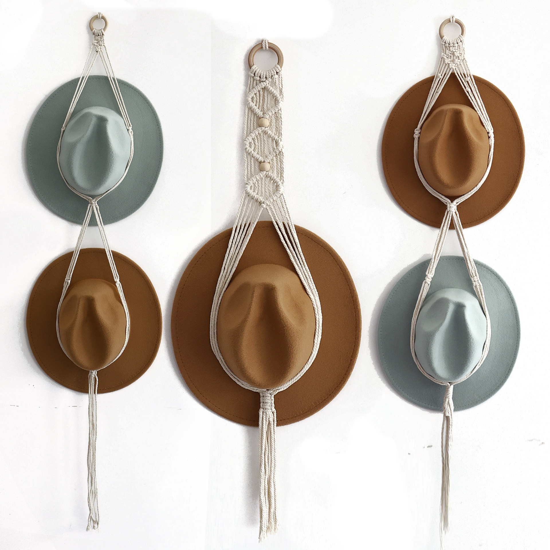 [Customer] hand-woven hat storage rack creative multi-layer living room bedroom wall hanging hat tassels