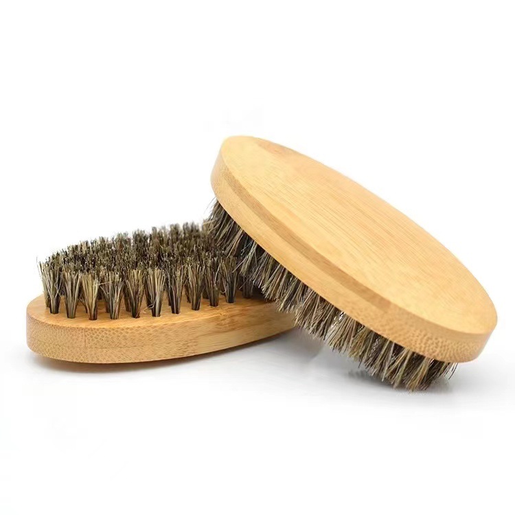 Factory direct Oval bamboo pig Mane beard brush cross-border men's facial styling cleaning brush cross-border beard brush