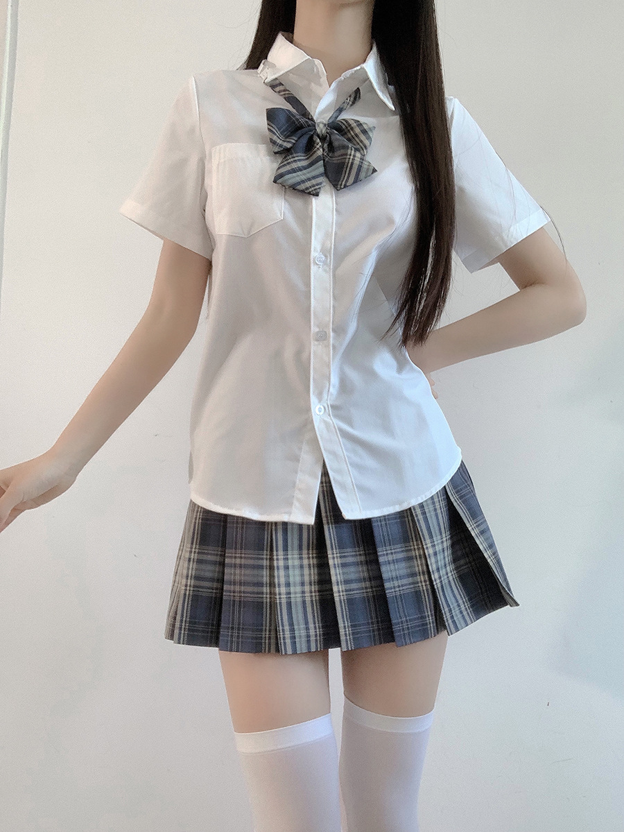 JK Japanese Style Summer Uniform Short Skirt Solid Color Short Sleeve White Shirt Pleated Skirt College Style Student Loose suit
