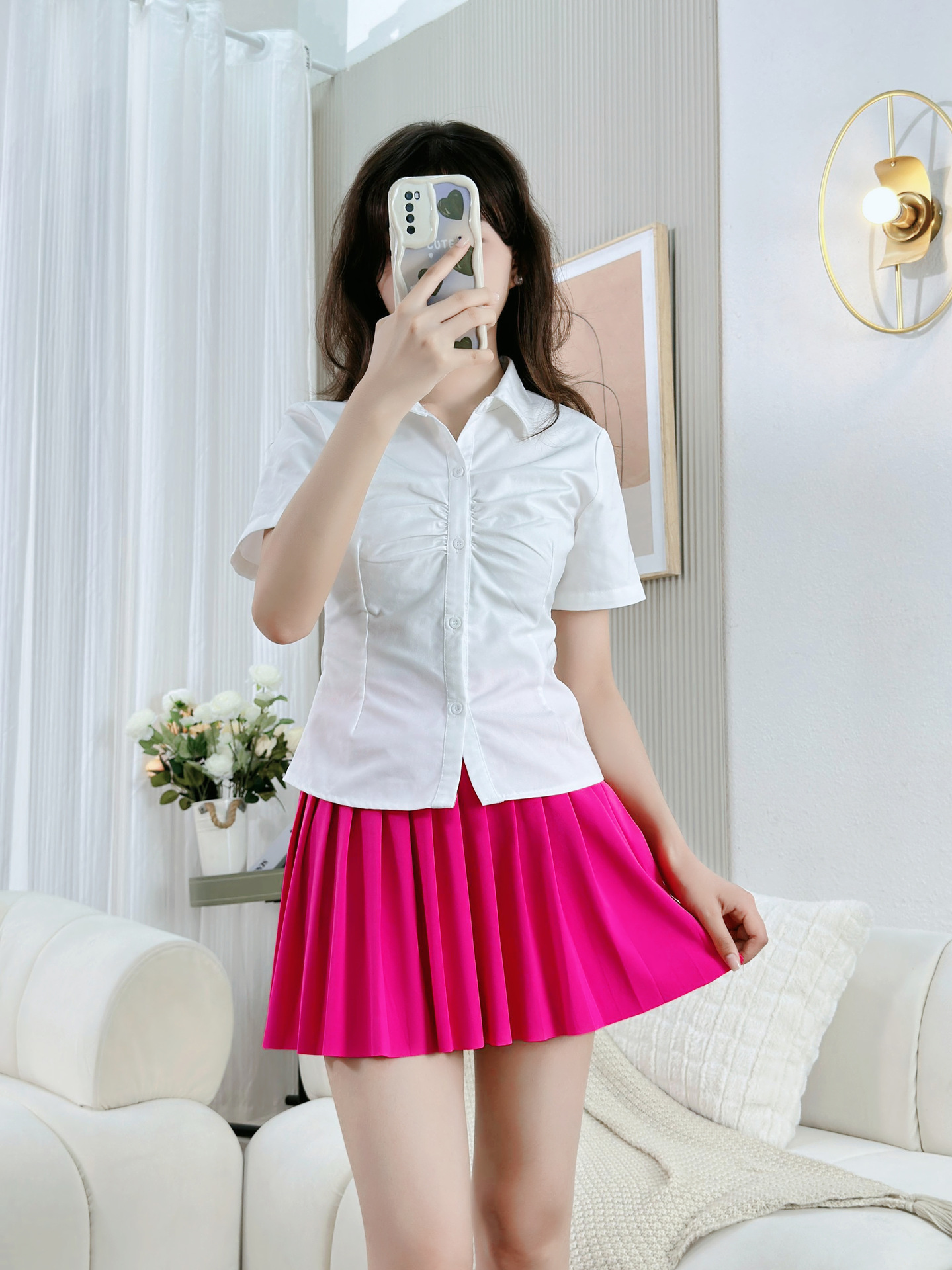 Solid color 38CM elastic belt pleated JK bust skirt Joker slim high waist skirt foreign trade AliExpress in stock